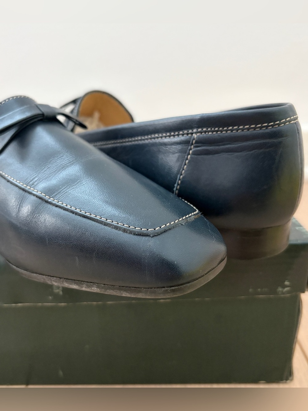 Laura Ashley Dark Navy Blue Loafers Heels Size 37 - Picture 8 of 12